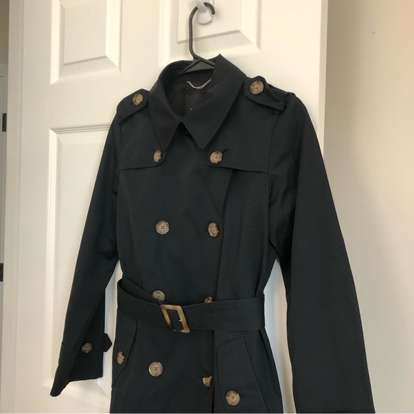Talbots Petite Women's Double Breasted Belted Long Trench Coat in Black 2P - Picture 14 of 16